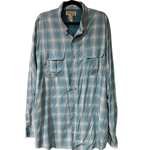 Duluth Trading Blue/White Plaid Button Down Shirt | 2XL Tall - Picture 1 of 3